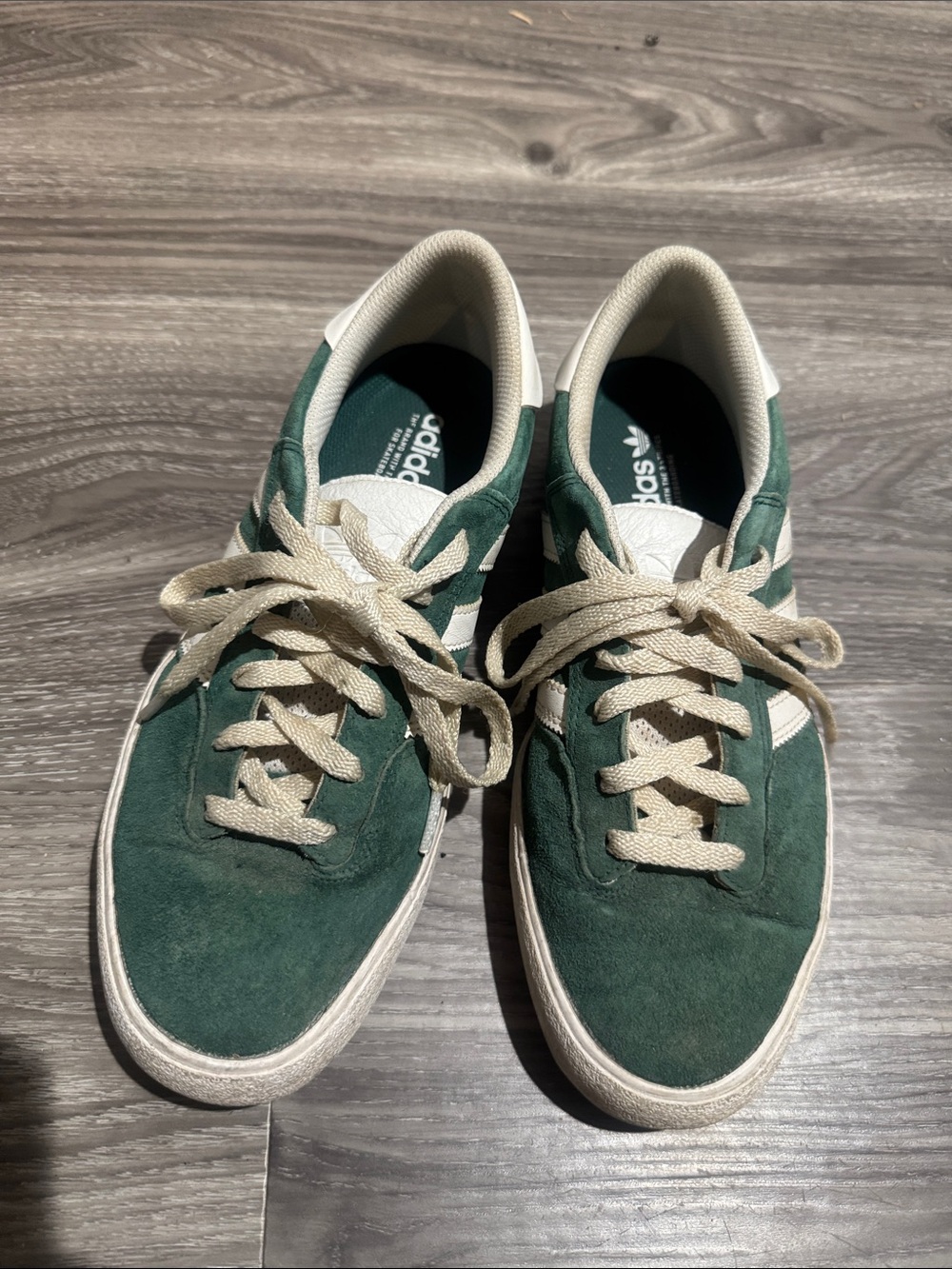 adidas Men’s Dark Green Suede Low-Top Sneakers with Cream Accents